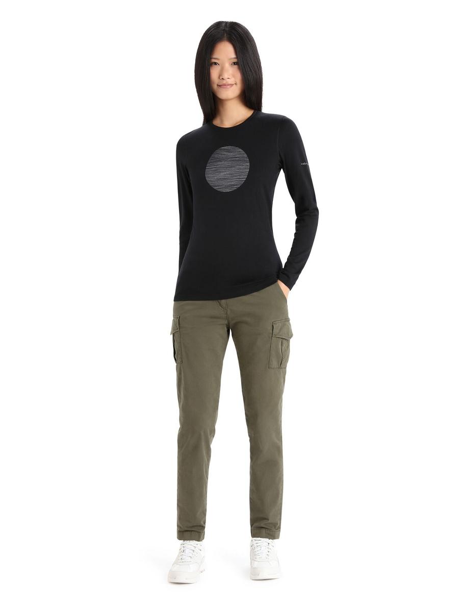 Women's Icebreaker Merino 200 Oasis Long Sleeve Crewe Ski Circle Base Layers Black | CA 1111VRWD